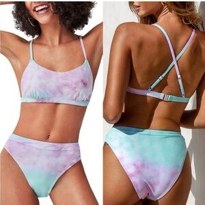 NWT Cupshe High-Waisted Bikini Swimsuit Tie Dye Tummy Control Size M